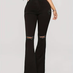 High Waist Distressed Flared Jeans Bell Bottom Denim Pants