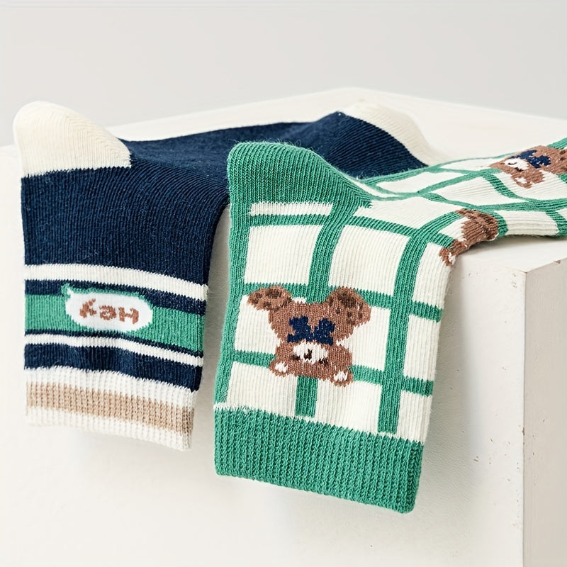 5pairs Boys Kids Crew Socks Cartoon Bear Pattern Socks