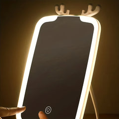 LED Light Makeup Mirror Antlers Decor Square Rechargeable Beauty Mirror