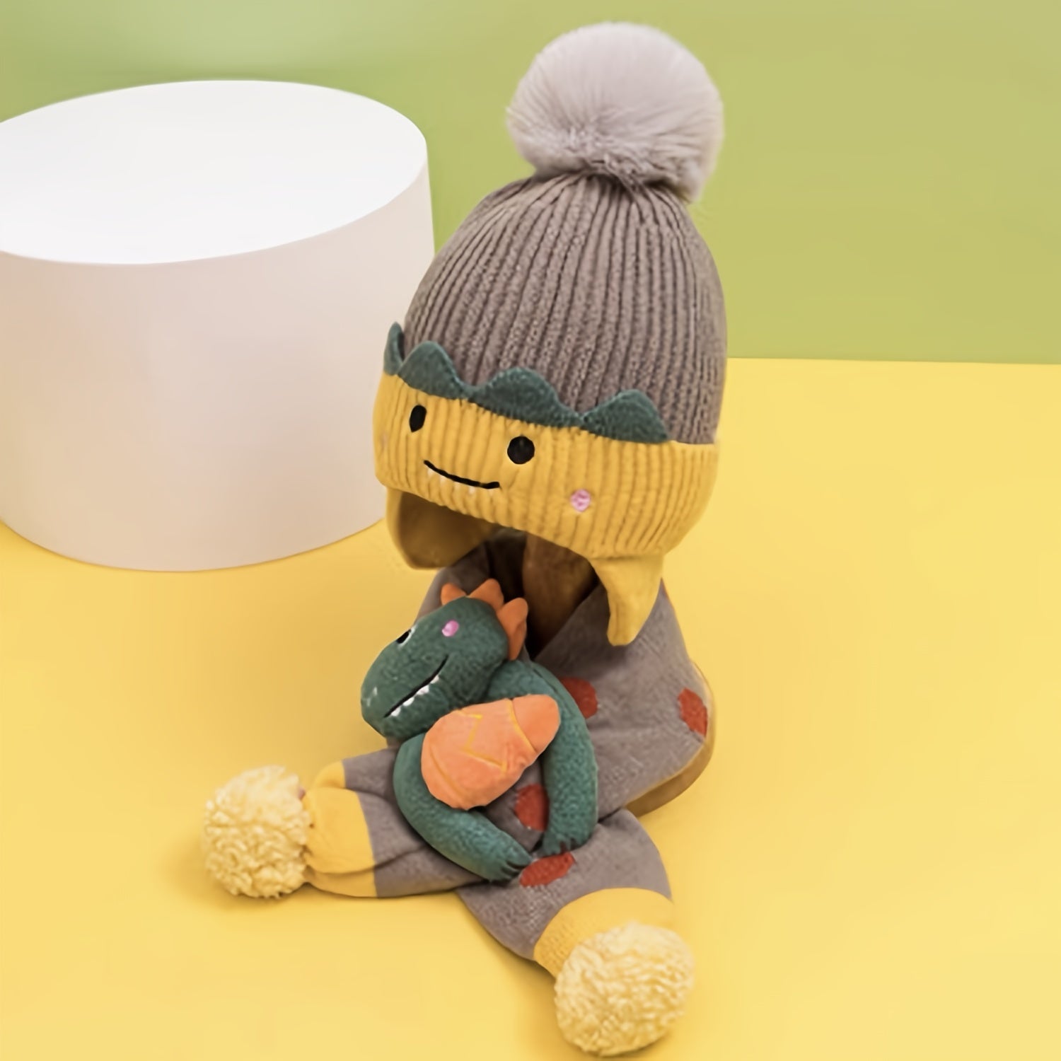 Kids Winter Cartoon Girls Beanie Pullover Hat And Scarf For Winter