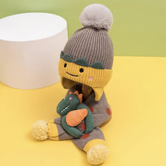 Kids Winter Cartoon Girls Beanie Pullover Hat And Scarf For Winter