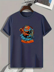 Halloween Pumpkin Devil Pattern T shirt For Men Short Sleeve Top