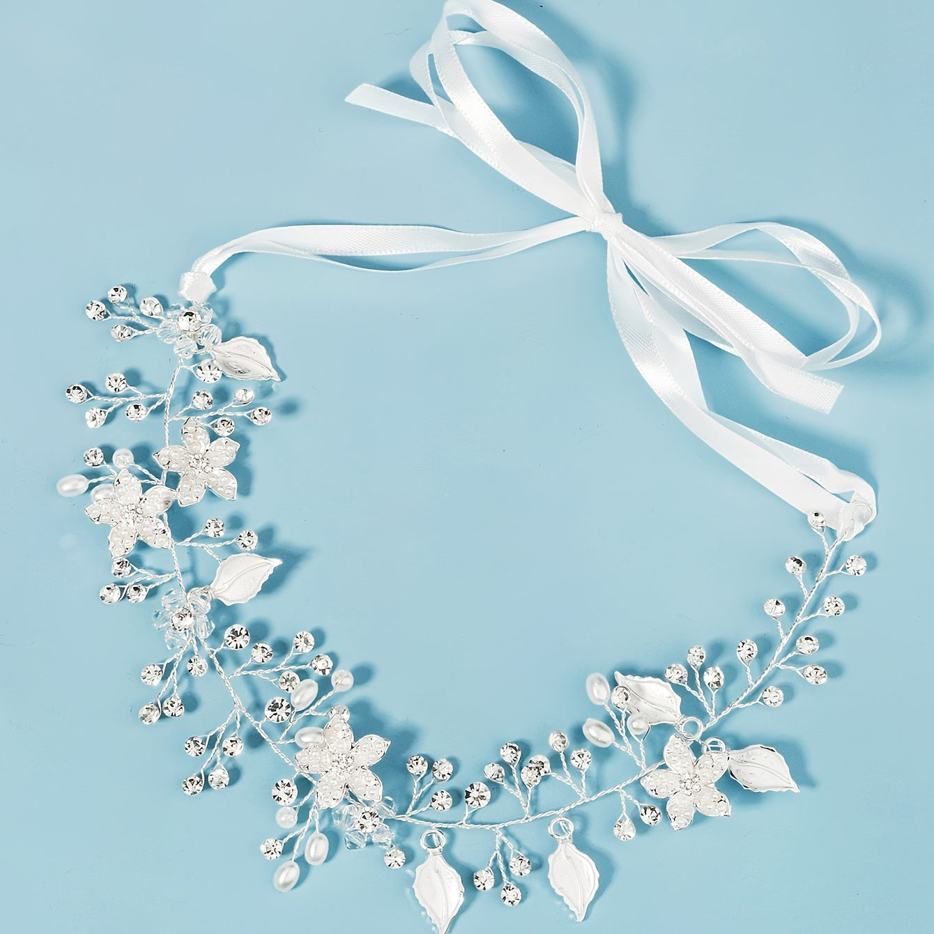 Bridal Headpiece Leaf Rhinestone Hair Pearl Crystal Party Headband
