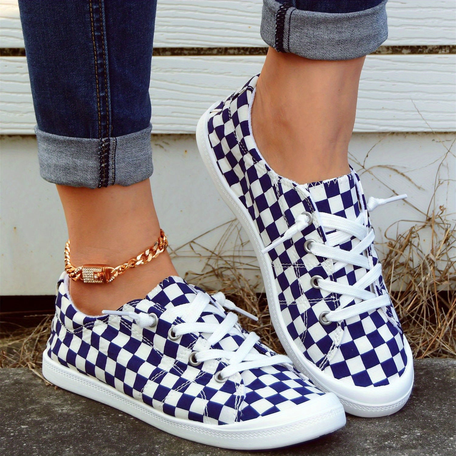 Women's Checkerboard Canvas Slip-On Shoes