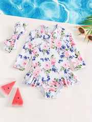 2pcs Toddlers Floral One Piece Swimsuit Set with Hair Band