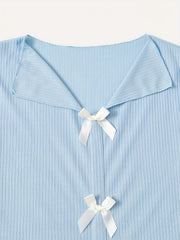 Bow Ribbed Lounge Set Top & Shorts Women's Loungewear