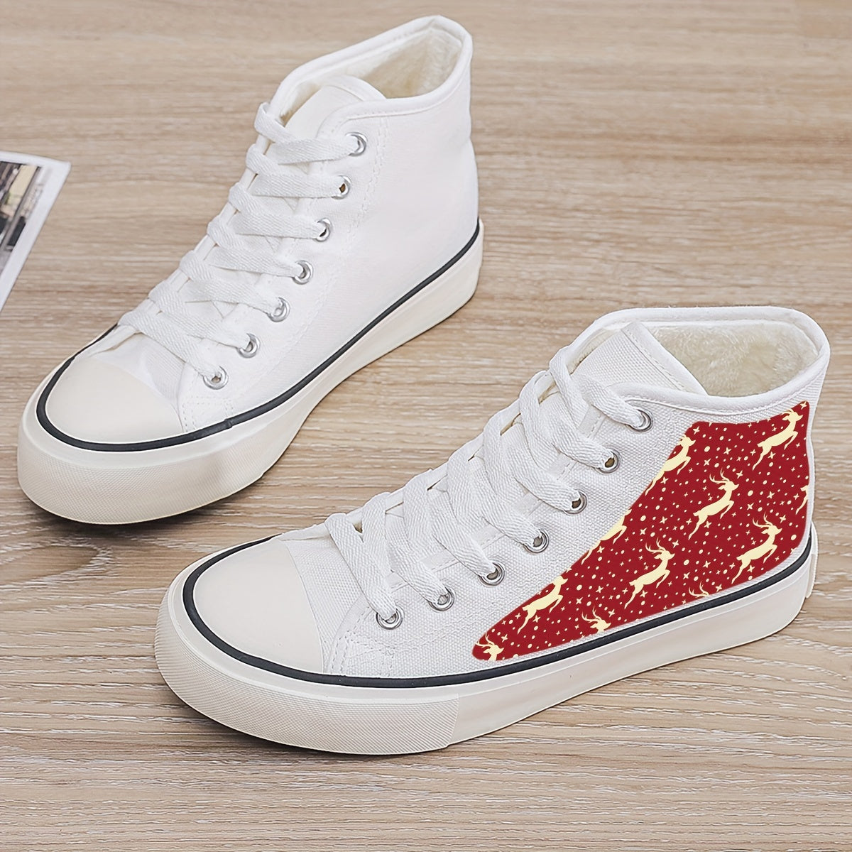 Christmas Reindeer Plush Lined Thermal Canvas Sneakers