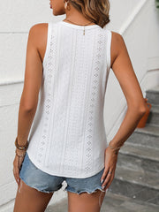 Eyelet Embroidered Tank Top V Neck Casual Solid Tank Top