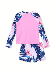 Tropical Plants 2pc Long Sleeve Swimsuit Set for Girls
