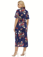 Women's Plus Floral Print Cut Out Crop Top & Bodycon Skirt Set