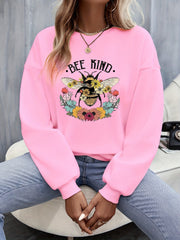 Floral Bee Print Pullover Sweatshirt for Fall & Winter