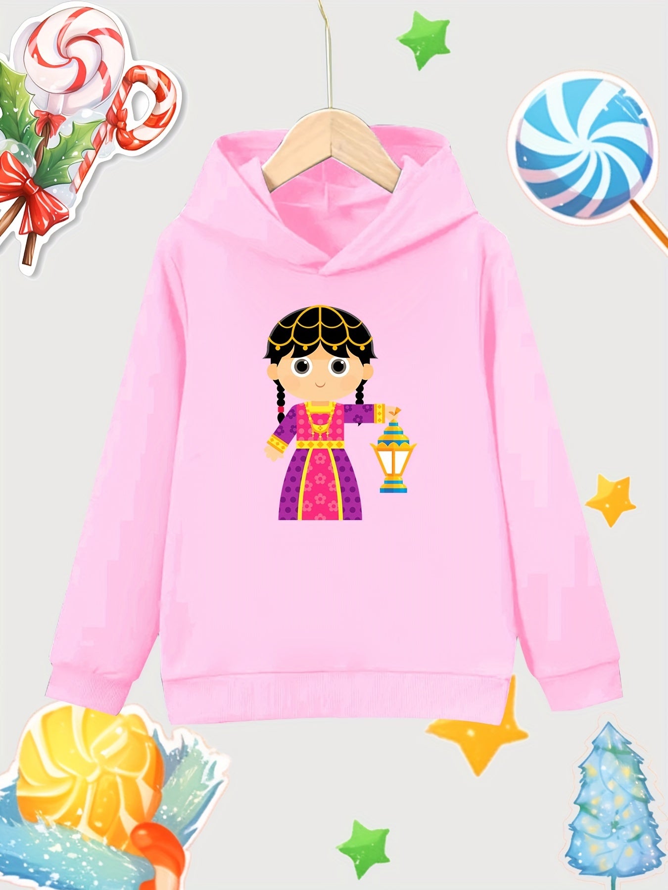 Girl Lantern Print Cotton Hooded Sweatshirt