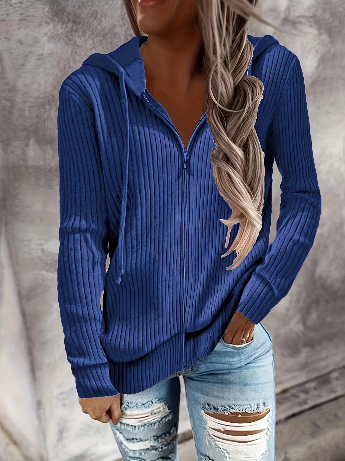 Drawstring Zip Up Hoodie Casual Long Sleeve Hoodie