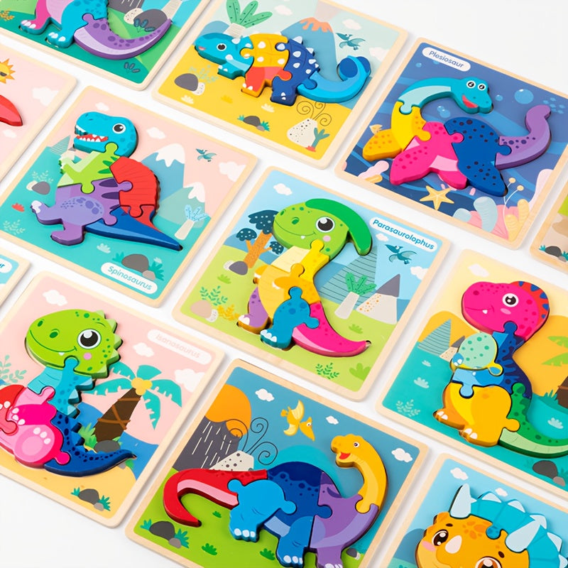 12pcs Dinosaur Puzzle Wooden Toy Cognitive Building Blocks