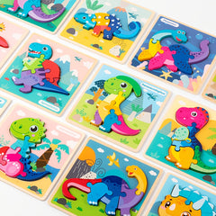12pcs Dinosaur Puzzle Wooden Toy Cognitive Building Blocks