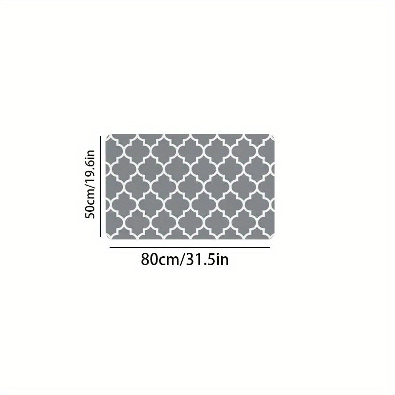 Grey Geometric Moroccan Kitchen Rug - Absorbent Non Slip Floor Mat