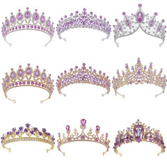 Purple Rhinestone Bridal Crown Princess Crystal Headband Hair Accessories