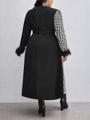 Colorblock Houndstooth Print Maxi Dress