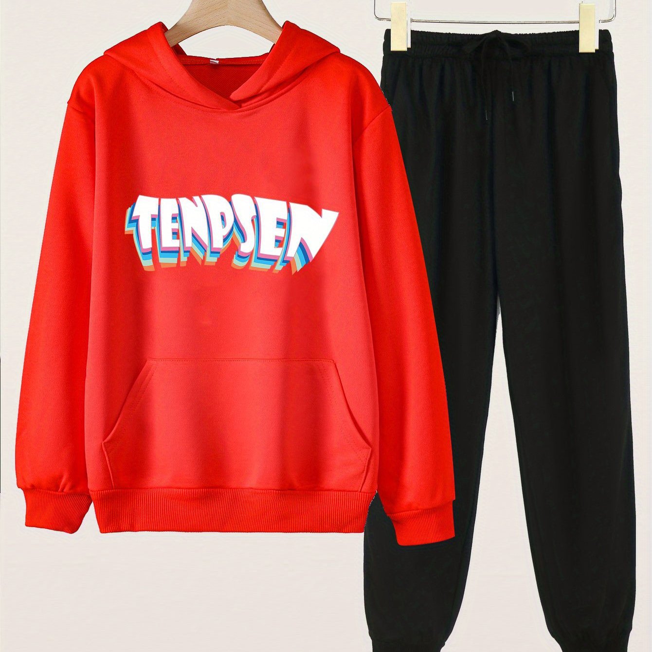 Letter Print Hoodie & Jogger Pants Set For Girls