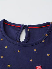 Girls' Pumpkin Animal Embroidered Long Sleeve Shirt Dress