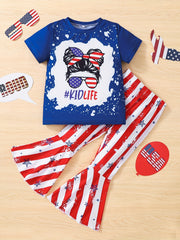 2pcs Toddler Girls Graphic T Shirt & Striped Star Pants Set