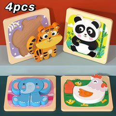 Wooden Animals Puzzle Toy for Color & Shape Learning