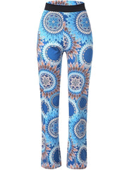 Boho Floral Print Loose Straight Pants Elastic High Waist
