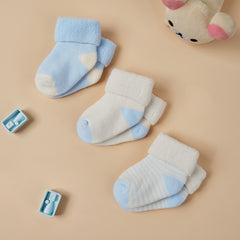 3 Pairs Newborn Baby Striped Plush Crew Socks for Boys/Girls