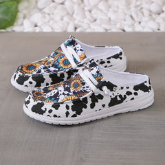 Sunflower & Cow Pattern Mule Sneakers Lace Up Shoes