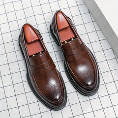 Men's Carved Style Business Shoes Slip On Low Top Classic