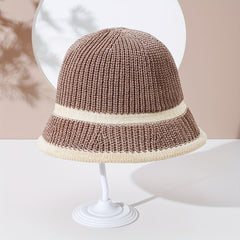 Striped Crochet Khaki Bucket Hats French Sun Hat Women Breathable Cloche Hats