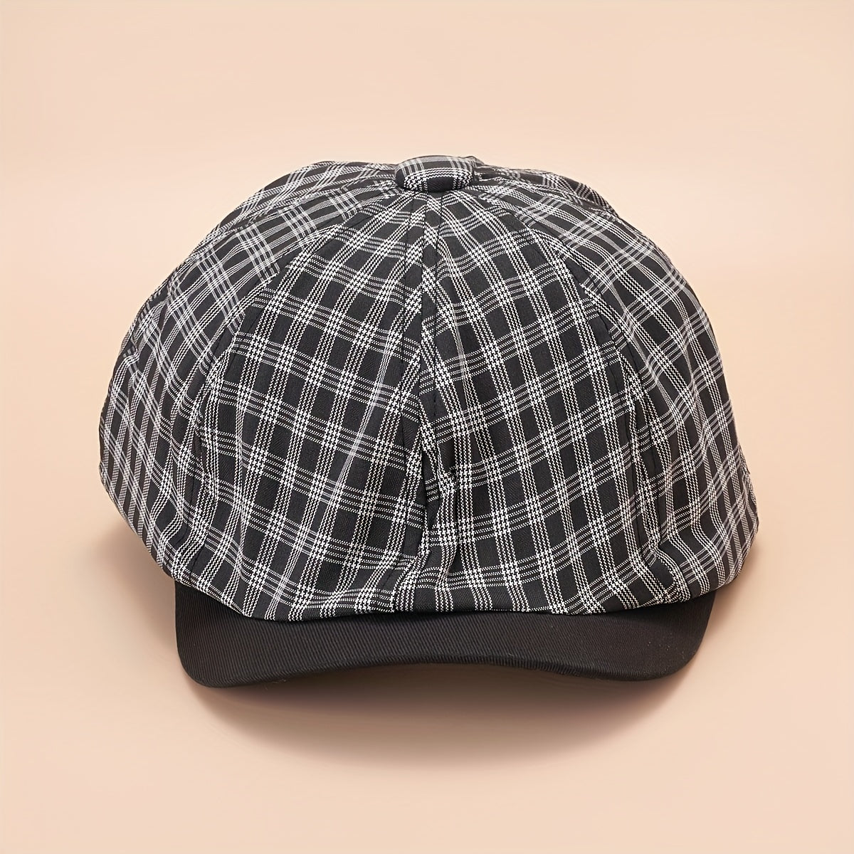 Plaid Beret Cap Label Patch Painter Hat Vintage Newsboy Style
