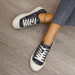 Women's Graffiti Printed Sneakers Low Round Toe Non Slip Biscuit Bottom Shoes