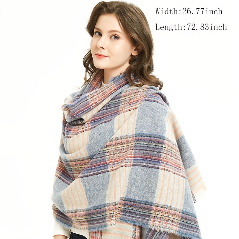 Winter Warm Blanket Scarf Plaid Oversized Shawl Soft Tassels Wrap