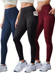 3 Pack Plus Size High Rise Sports Leggings Set with Phone Pockets