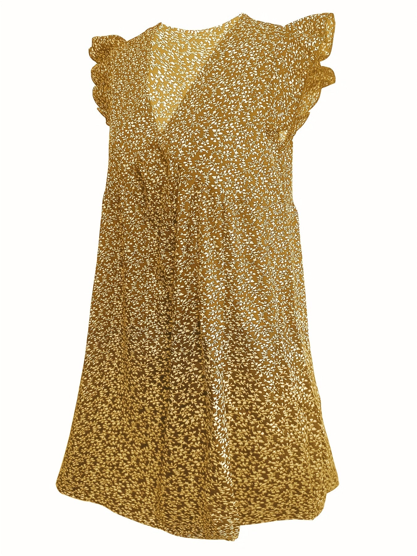 Ditsy Print Ruffle Sleeve V Neck Dress