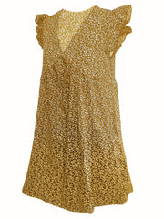 Ditsy Print Ruffle Sleeve V Neck Dress