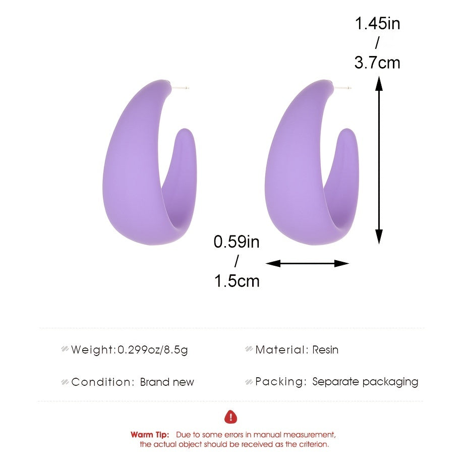 C Shape Bright Hoop Earrings Resin Jewelry Gift