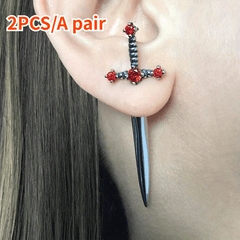 Vintage Sword Style Earrings Girl's Stud Ornaments Drill Dagger Earrings