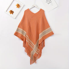 Cashmere Shawl Striped Fringe Shawl Wraps Warm Cape Women