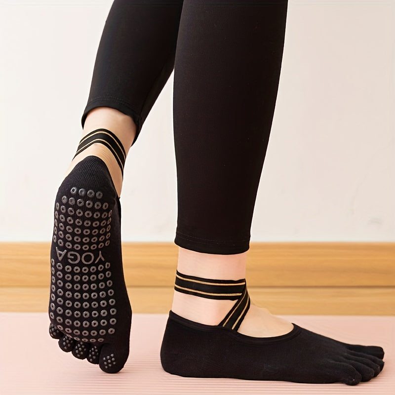Non Slip Cross Strap Dance Socks with Five Toe Split