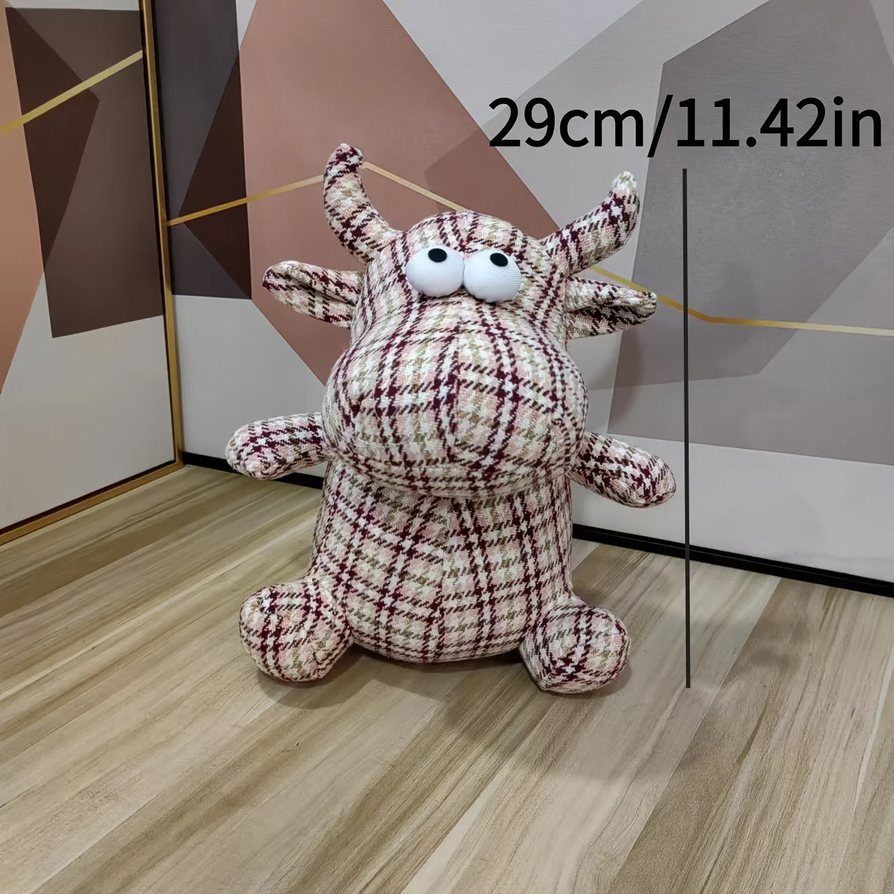 Cartoon Cow Plush Doll Soft Stuffed Animal & Plaid Gift for Christmas Halloween