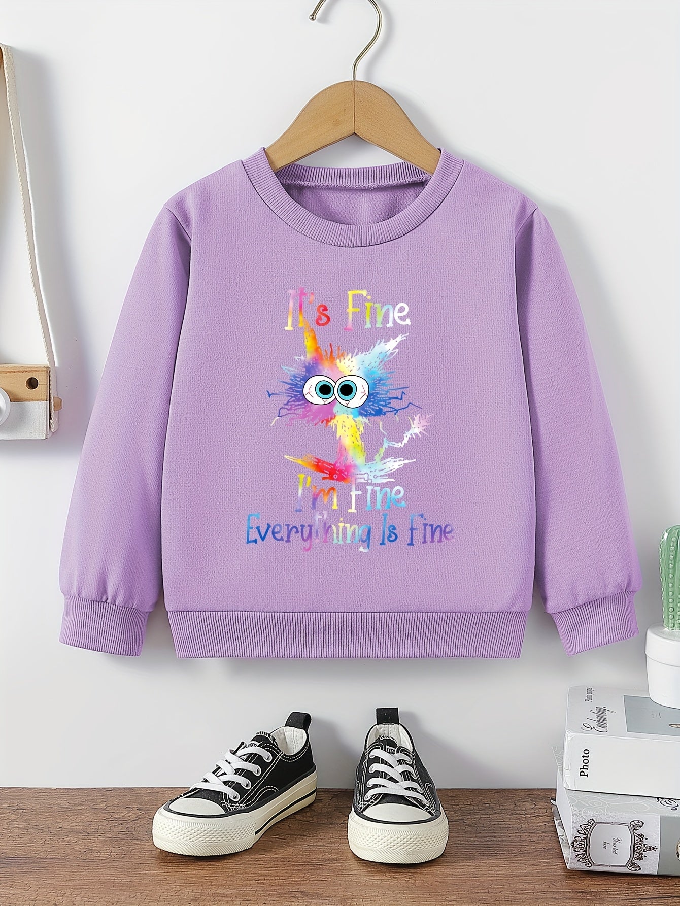 Girls Cat Graphic Sweatshirt - Comfy Casual Kids Active Pullover Top