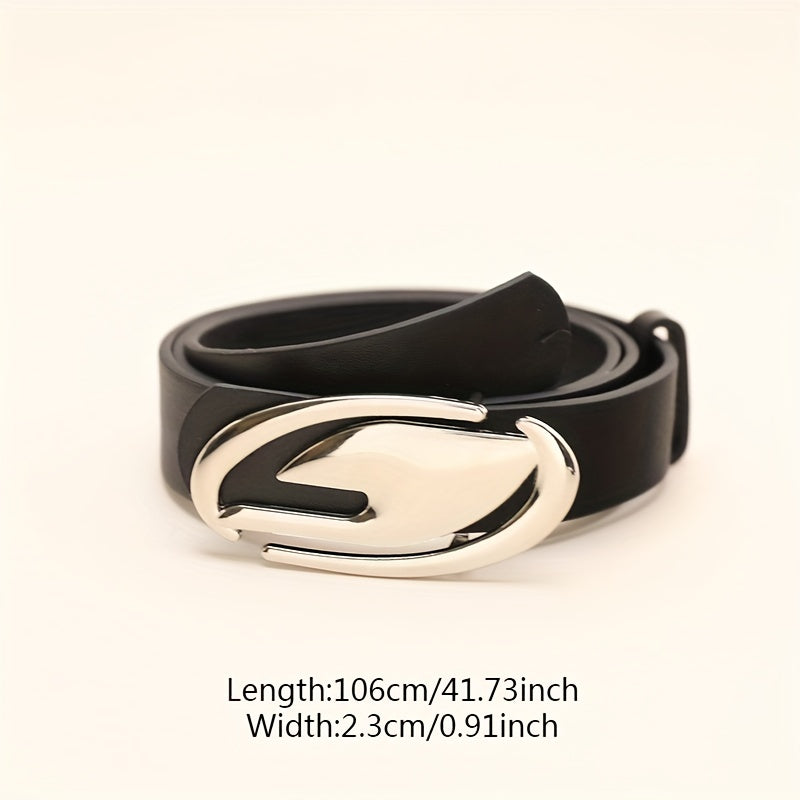 Geometric Oval Buckle Thin Belt PU Jeans Pants Belt For Women