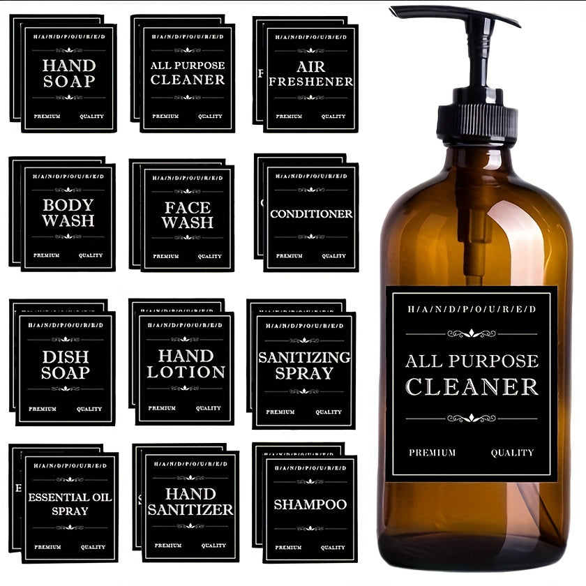 Waterproof Soap Liquid Bottle Labels - Set of 12