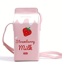 Girls Strawberry Milk Pattern Crossbody Bag Messenger Bag Coin Purse