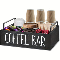 Wooden Coffee Bar Box Farmhouse Style Countertop Organizer for Cups & Pods