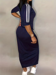 Stripe Print Half Sleeve Maxi Dress