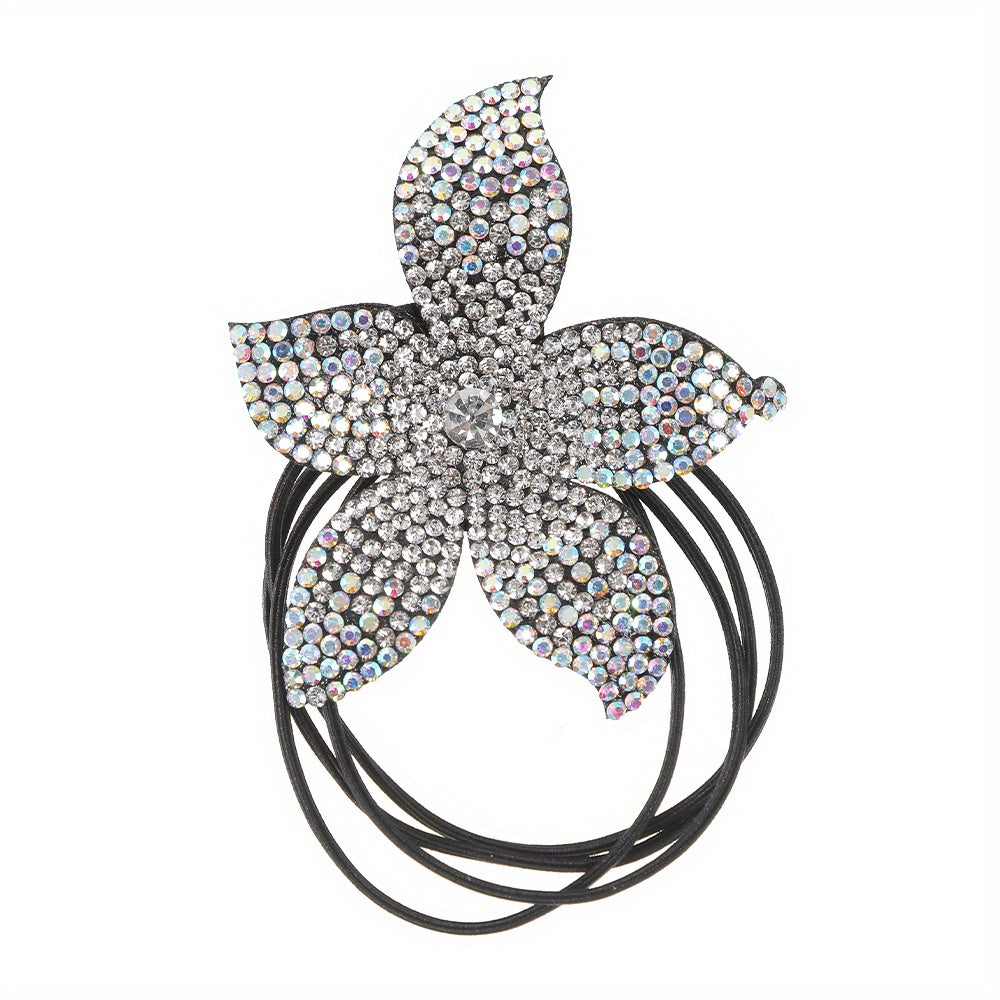 Women's Rhinestone Flower Resin Hair Tie Elastic Hair Rope