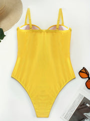 One Piece Swimsuit Contrast Mesh Ribbed Knit Bathing Suit